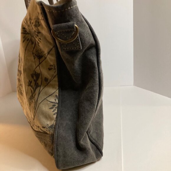 Myra Bag The Mystique Messenger Bag Tan Brown Canvas Leather 16 x 12 x 3" appx - Picture 4 of 10